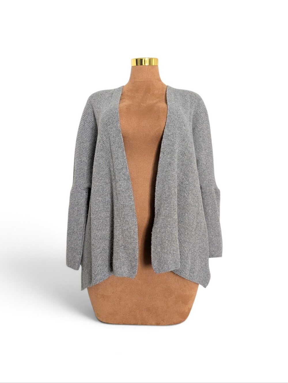 Gray Open-Front Flowy Knit Cardigan